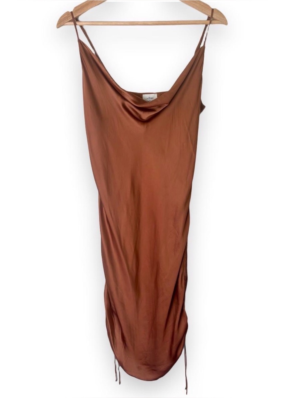 Wilfred Only Ruched Rust Satin Cowl Slip Dress M